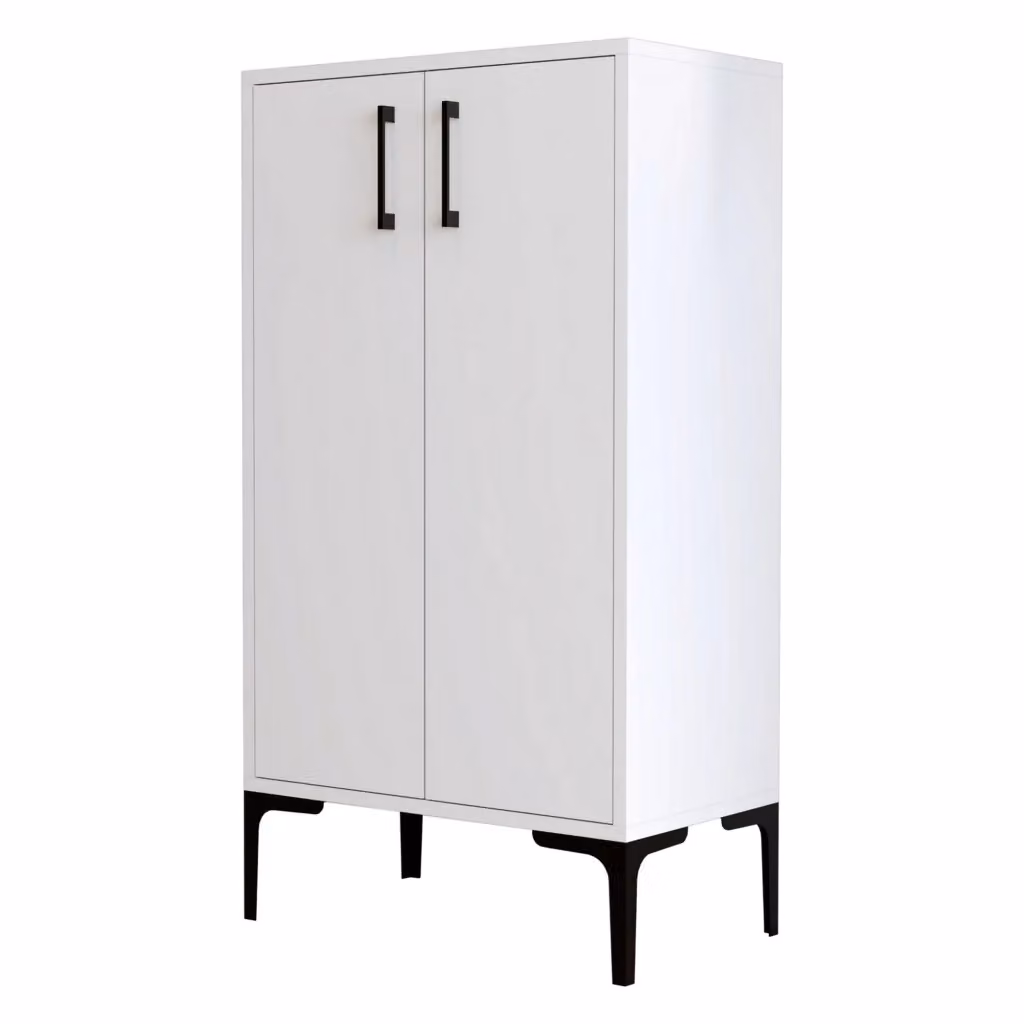 Scarpiera Moderna DMORA con 8 Ripiani e Ante a Battente, Colore Bianco, L: 60 cm, P: 35 cm, H: 111 cm – 2