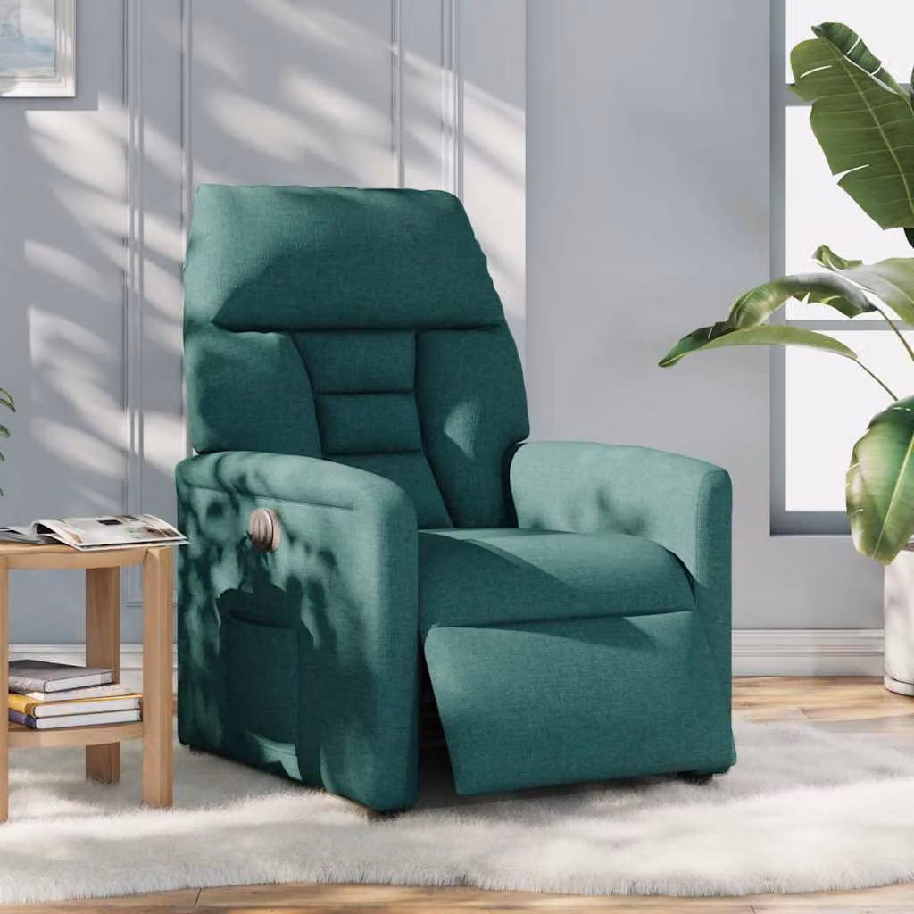 vidaXL Poltrona Elettrica Reclinabile Verde Scuro in Tessuto