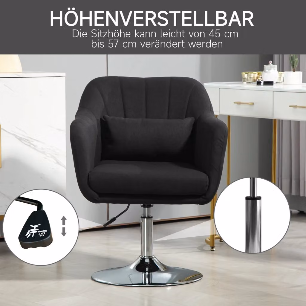 Poltrona girevole REDOM nera con braccioli e regolazione altezza, L: 60 cm, P: 60 cm, H: 79-91 cm – 2