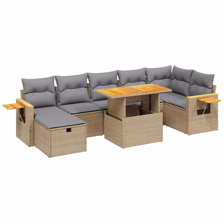 Set Divano da Giardino 8 pz con Cuscini Beige in Polyrattan