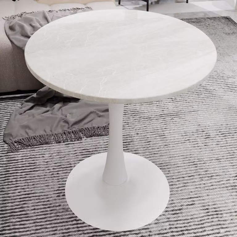 Tavolino STILVORA da 27,6 pollici con piano rotondo in marmo con venature bianche Tavolino da caffè adatto per 2-4 persone, tavolo da pranzo con venature, perfetto per diversi stili di arredamento