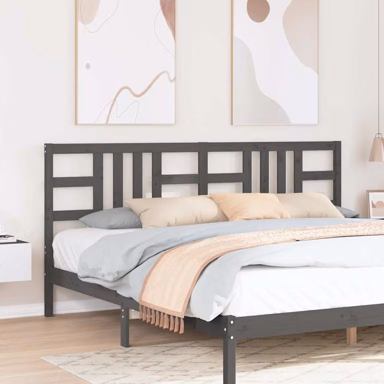Testiera per letto vidaXL in legno massello di pino, colore grigio, L: 206 cm, P: 4 cm, H: 100 cm