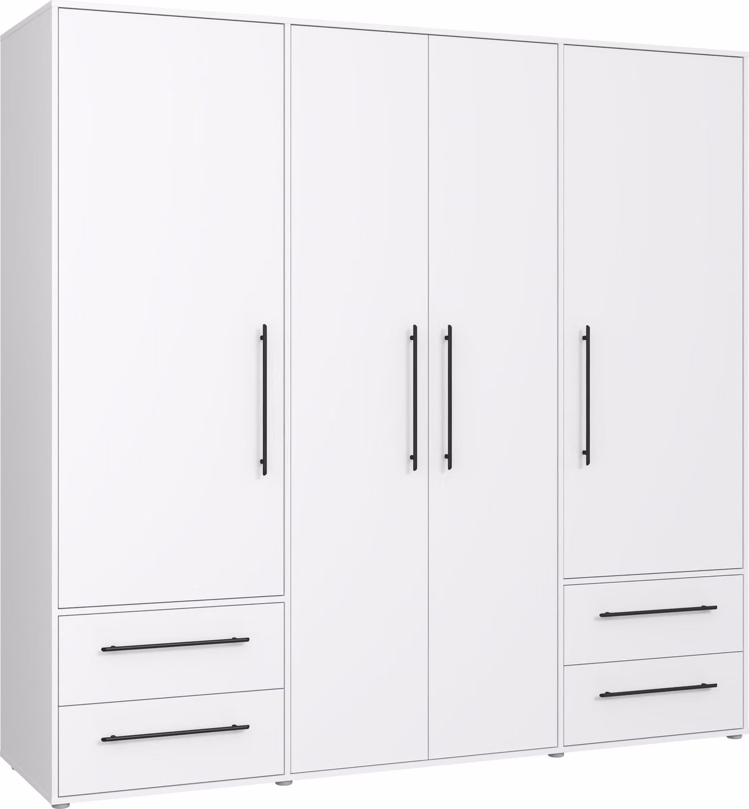 Armadio - 206 x 200 cm - 4 ante - 4 cassetti - Bianco opaco