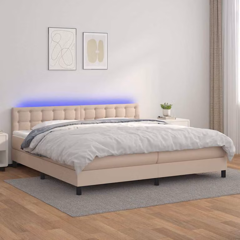 Letto con giroletto a molle e illuminazione LED vidaXL in similpelle color cappuccino L 200 cm x P 200 cm