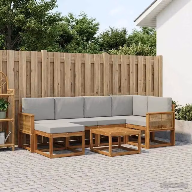 Set di divani da esterno 7 pz Naturale e Grigio Chiaro 3385377