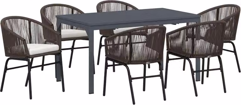 Set da Pranzo per Giardino 7 pcs Marrone polyrattan