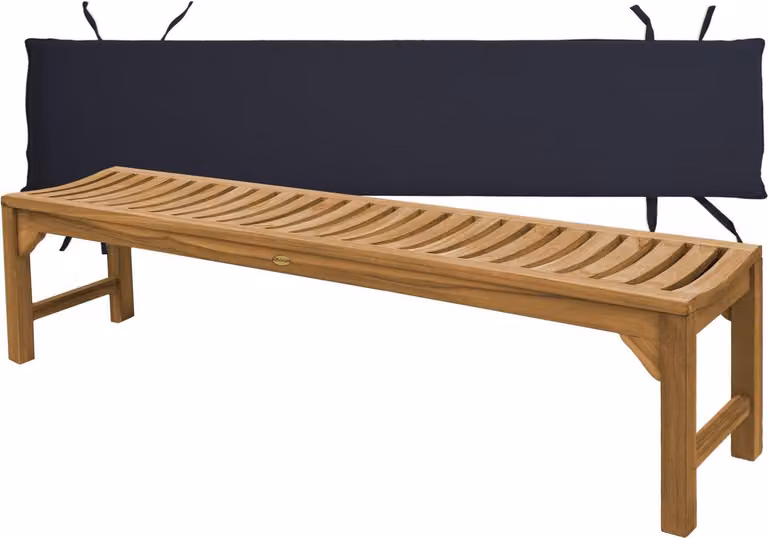 Panca in teak massello, modello Ferrara, 180 cm, resistente agli agenti atmosferici, con cuscino seduta nero