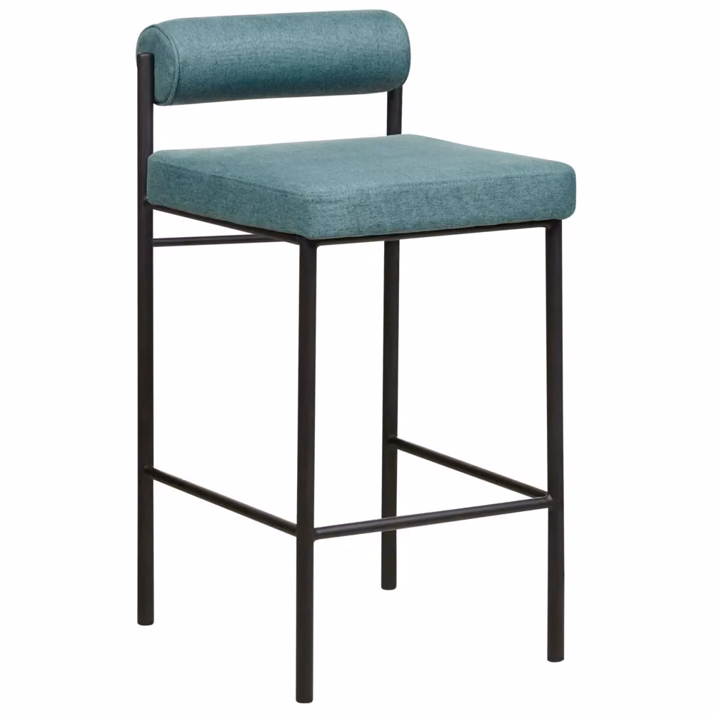 Set di 2 sedie da bar BELIANI con rivestimento in poliestere verde acqua e gambe in metallo nero, sgabelli moderni con schienale arrotolato per cucina e sala da pranzo – 2