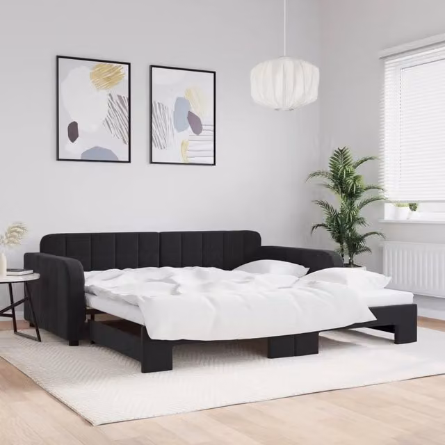 Divano Letto con Letto Estraibile vidaXL in Velluto Nero L: 223 cm, P: 100 cm, H: 71 cm – 1