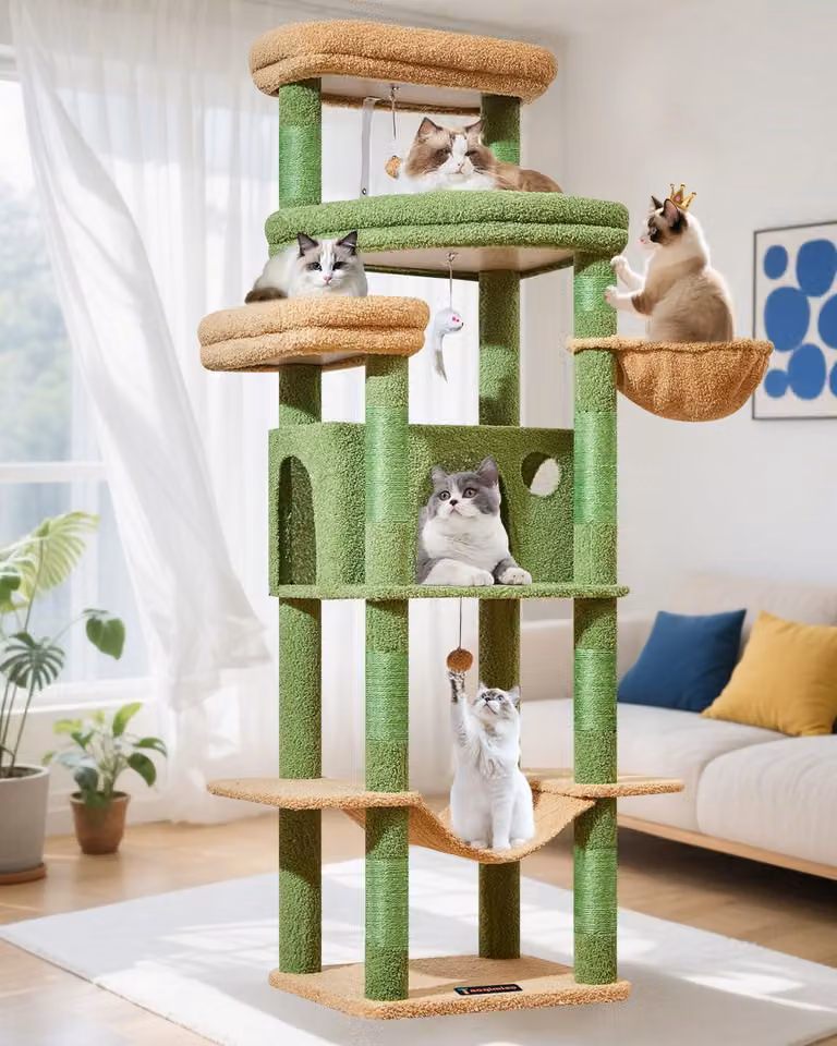 Albero per gatti Kratzbaum XXL, 180 cm di altezza, con 9 pali per graffiare, una grande piattaforma, delle grotte, un'amaca, ideale per gatti di grossa taglia