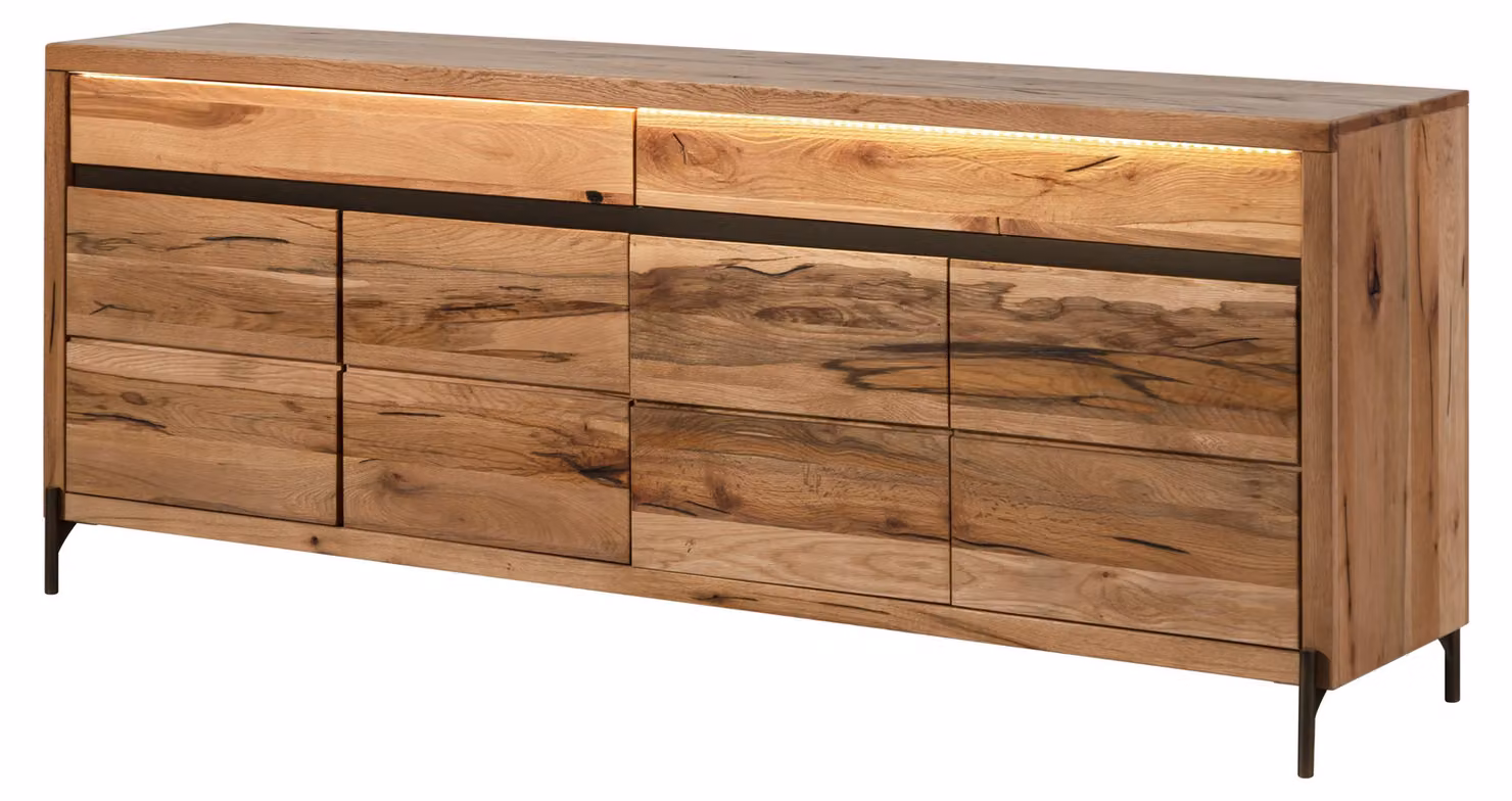 MASSIVMOEBEL24 | Credenza in legno di quercia selvatica/cerro 202x47x80 oliato natur MONTREUX LUX #101
