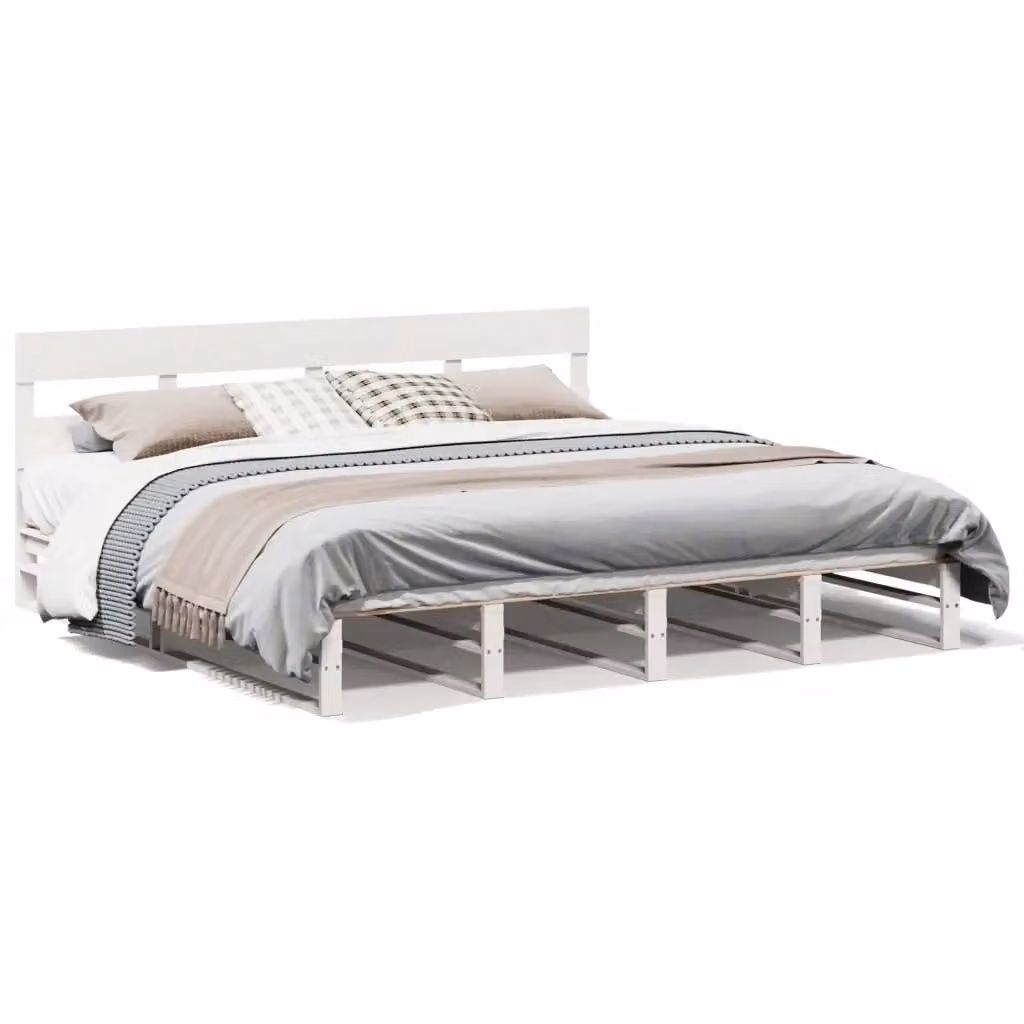 vidaXL Giroletto senza Materasso in Legno Massello di Pino Bianco 200 x 200 cm – 2