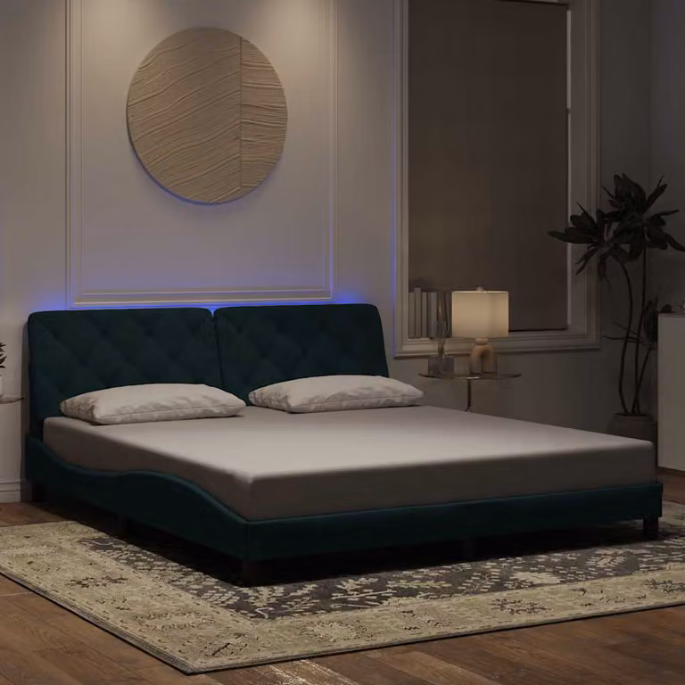 vidaXL Giroletto in Velluto Verde con Illuminazione LED e Porte USB, L: 180 cm, P: 200 cm