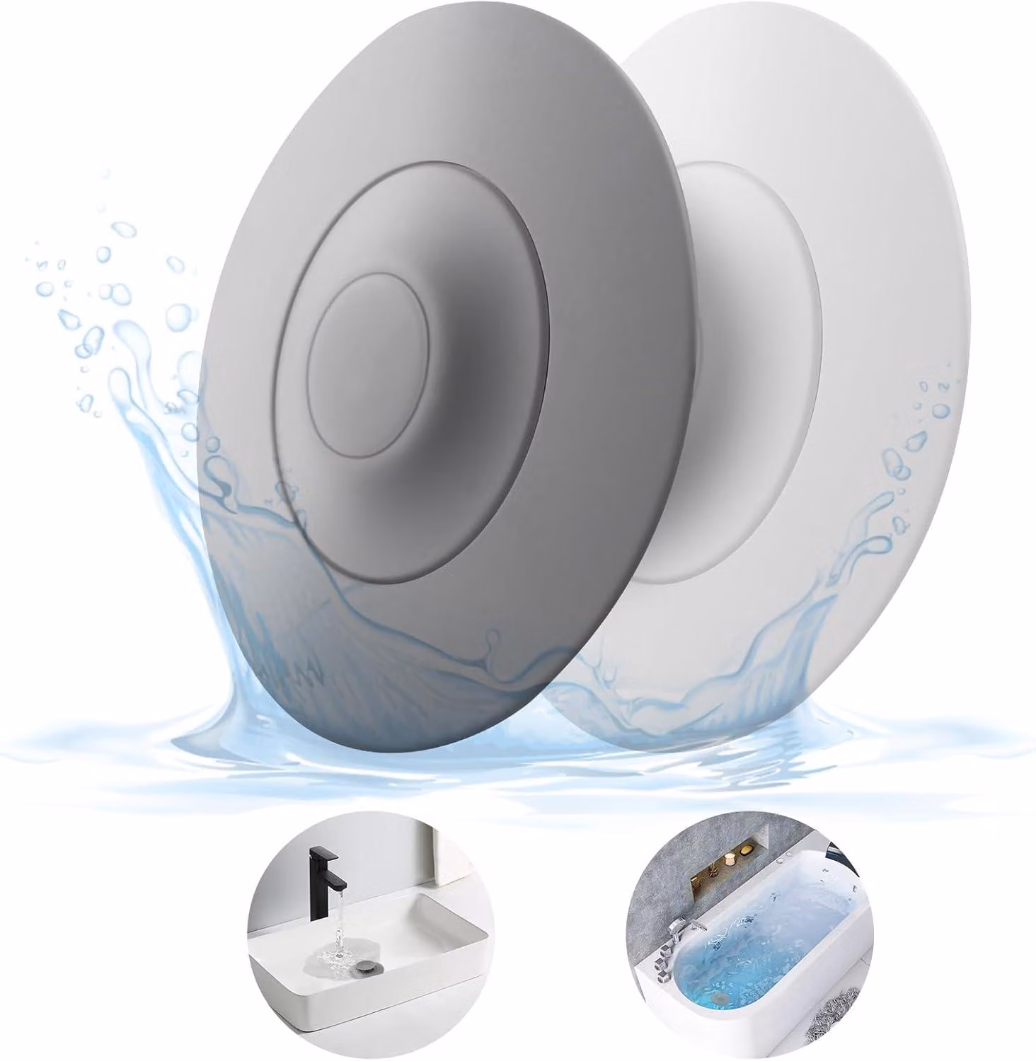 Tappi per scarichi in silicone - Set da 2 - Pratici tappi per vasche da bagno - Tappi per lavandini con filtro per capelli - Adatti per vasche da bagno, lavandini e lavabi