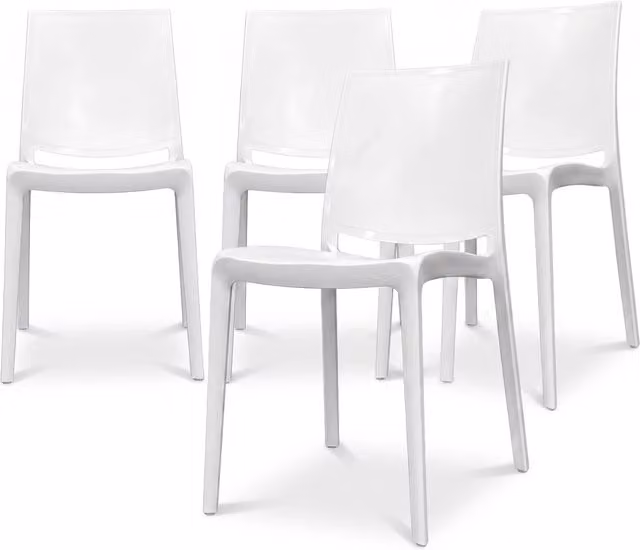 Set di 4 sedie da esterno Marvin in polipropilene bianco, design moderno impilabile per giardino