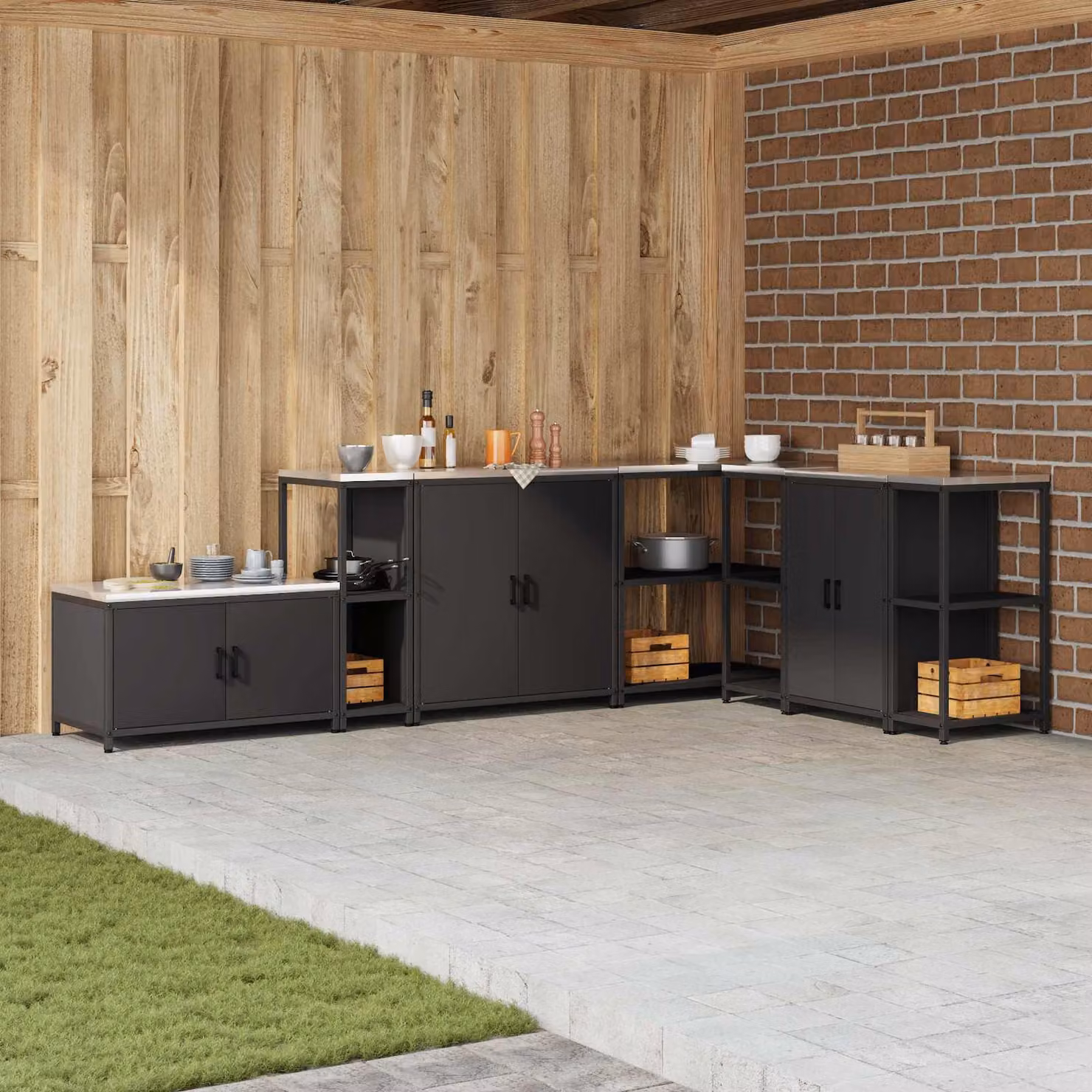 Unità di scaffali per cucina vidaXL HATTEM in metallo nero, L: 30 cm, P: 50 cm, H: 92 cm