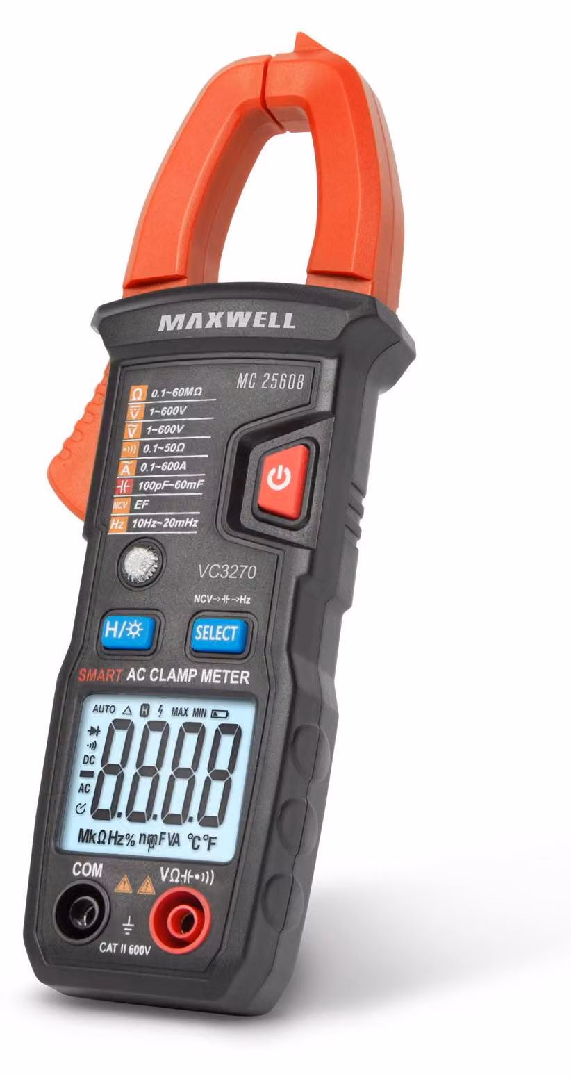 Misuratore digitale automatico a pinza - Misurazione corrente alternata fino a 400 A - Misurazione resistenza e frequenza - Sensore di temperatura e custodia inclusi [25608]