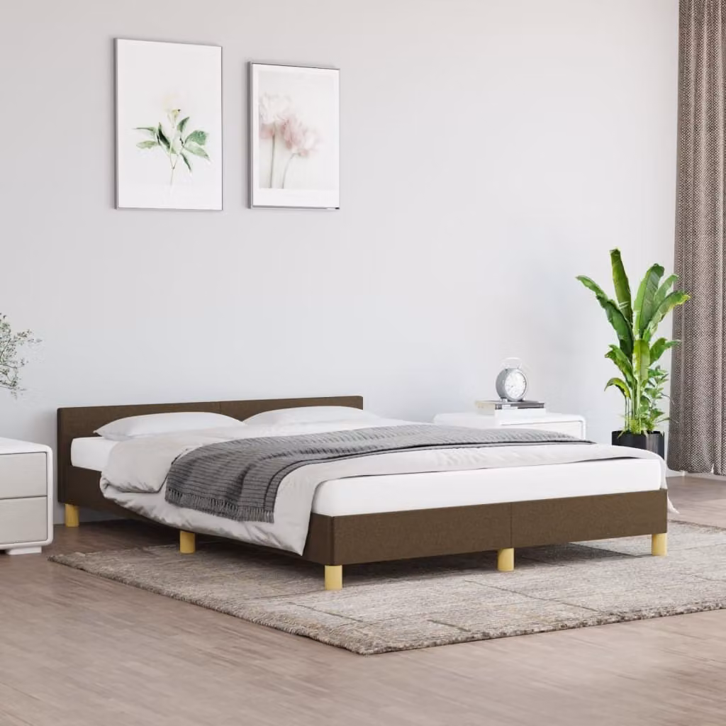 The Living Store Struttura letto con testiera in tessuto marrone scuro 140x200 cm