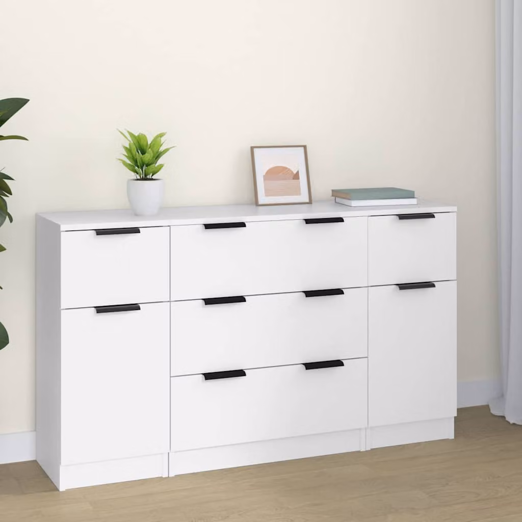 Set di 3 credenze vidaXL in legno e MDF bianco opaco per soggiorno o sala da pranzo