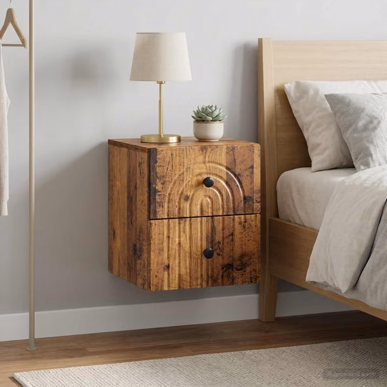 Set di 2 comodini sospesi vidaXL in legno color marrone antico, L 33 cm x P 34,5 cm x H 40 cm