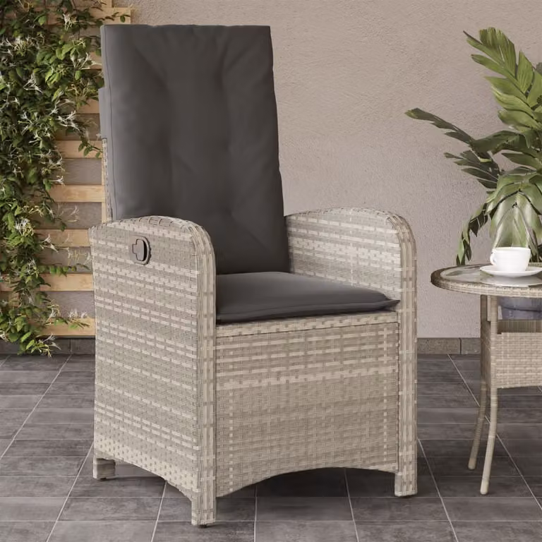 Sedia reclinabile da giardino vidaXL in rattan e metallo con cuscini, colore grigio antracite