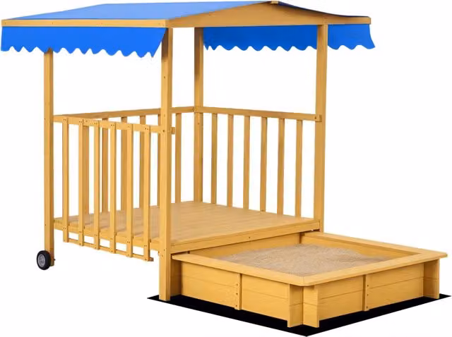 Casetta da Gioco con Sabbiera ¨C Zephmum ¨C Naturale + Blu 133x129x137 cm