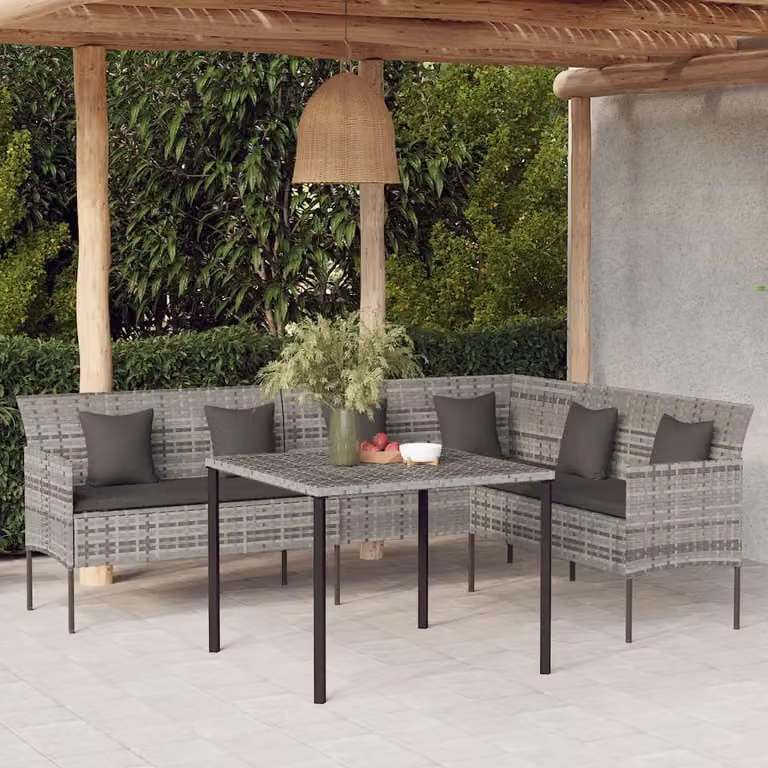 The Living Store Set da pranzo da giardino 2 pezzi con cuscini in poly rattan grigio