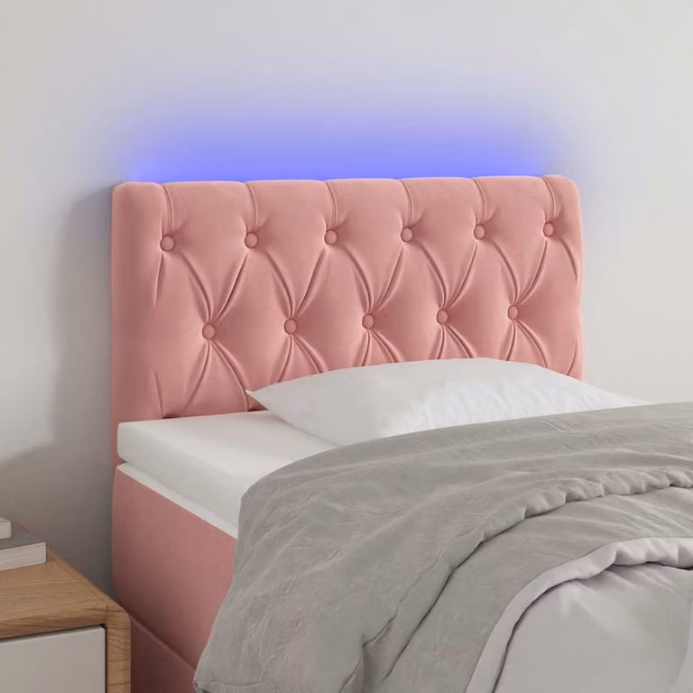 Testiera per letto vidaXL in velluto rosa con illuminazione LED e porta di ricarica USB, L: 80 cm, P: 7 cm, H: 78-88 cm