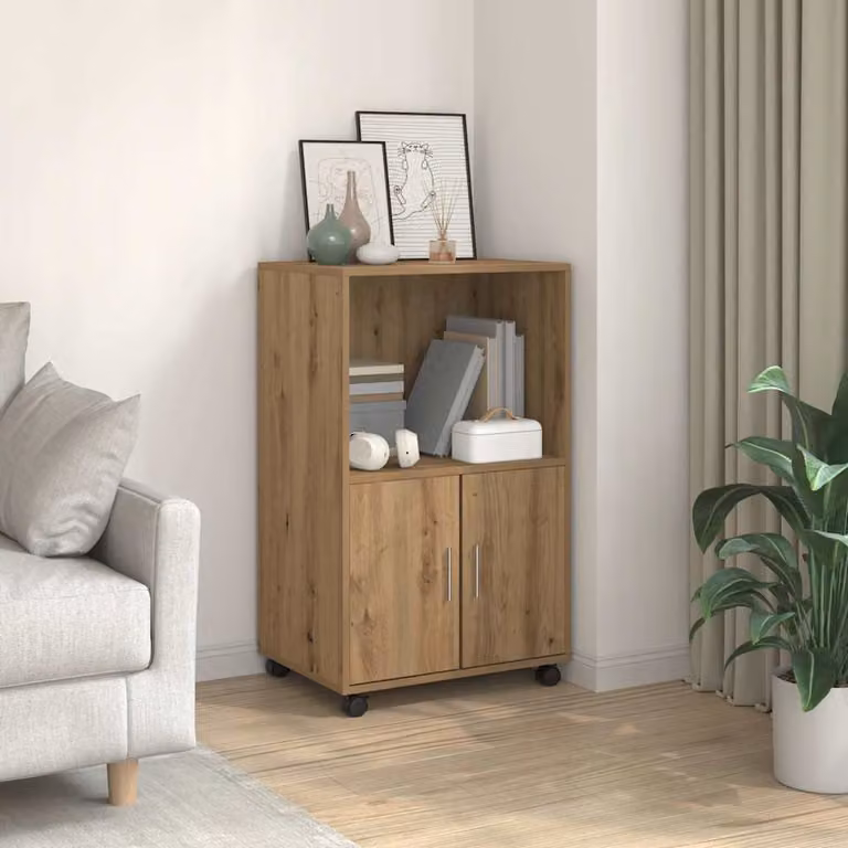 Armadietto con ruote vidaXL in legno marrone con ante a battente e ripiani interni L: 55 cm, P: 40 cm, H: 91 cm
