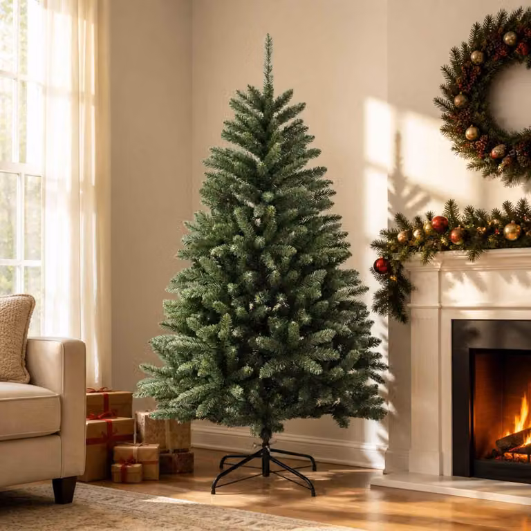Albero di Natale artificiale pieghevole, altezza 180 cm, colore verde medio, realizzato in PVC