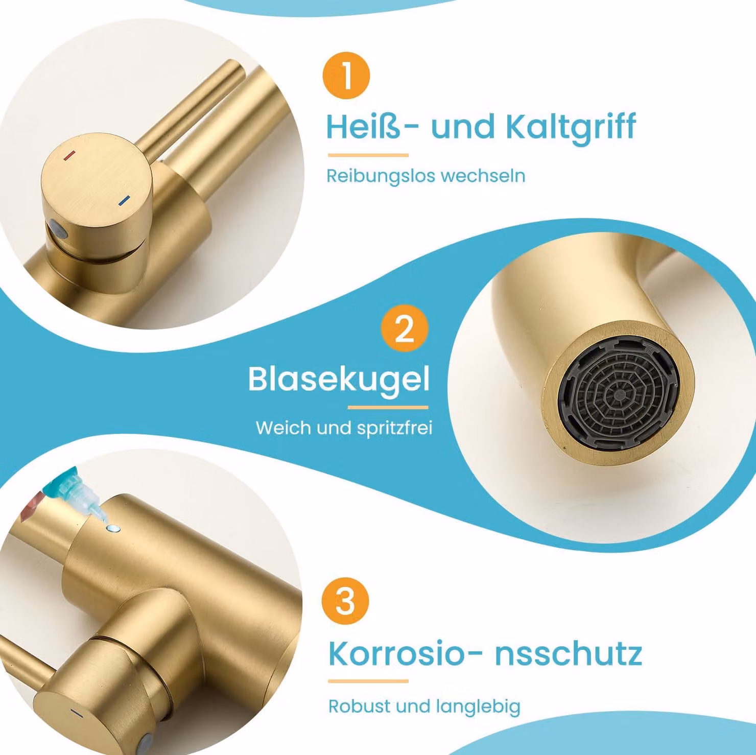 Rubinetteria in ottone spazzolato dorato, acciaio inossidabile, miscelatore monocomando, ideale per bagni moderni