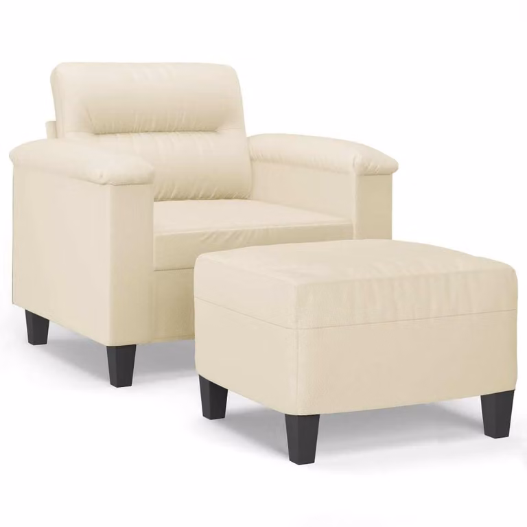 Poltrona con Poggiapiedi Crema 60 cm in Pelle finta