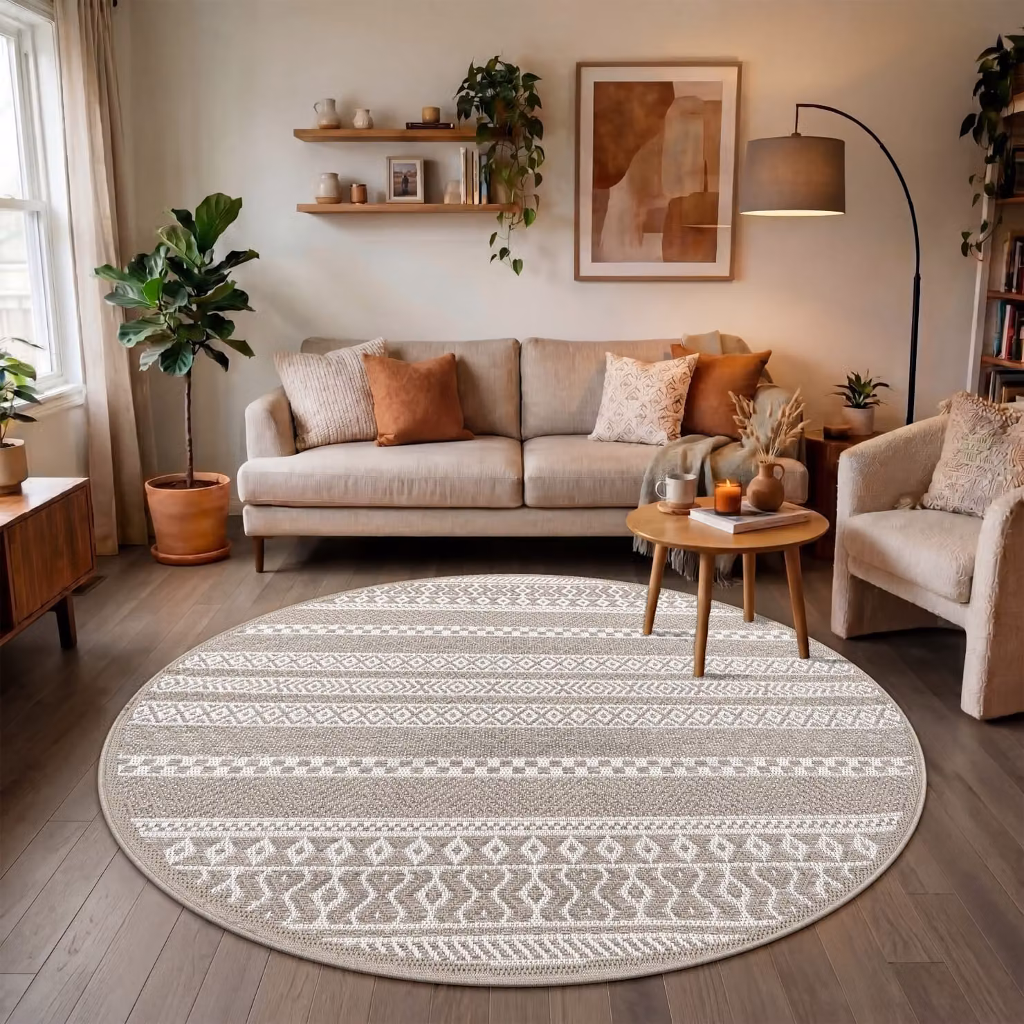 Tappeto rotondo Verona beige per interni ed esterni, diametro: 120 cm – 2