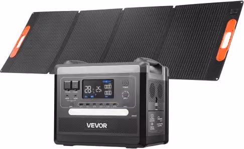 VEVOR Centrale Elettrica Portatile con Pannello Solare Pieghevole 200 W, Generatore Solare da 2400 W con Batteria di Backup LiFePO4 e 10 Porte di Uscita, Colore Nero