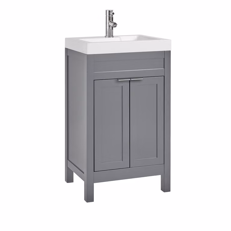 Mobile Bagno Grigio Chiaro da 500mm con Lavabo e Maniglie Moderne con Impugnatura a Dito Cromate - Warwick