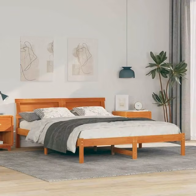 Struttura letto moderno vidaXL in pino massello marrone cerato L/P/H: 200 x 140 x 73 cm – 1