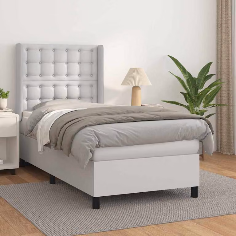 vidaXL Giroletto a Molle con Materasso Bianco in Similpelle, L/P: 100 x 200 cm
