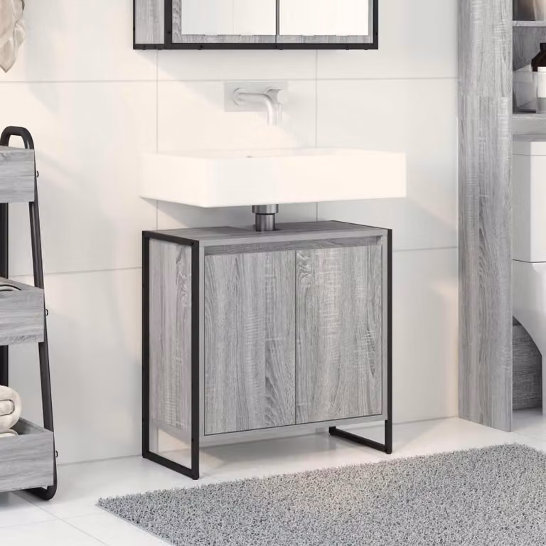Mobile da bagno vidaXL in stile industriale, colore grigio, L: 60 cm, P: 30 cm, H: 60 cm