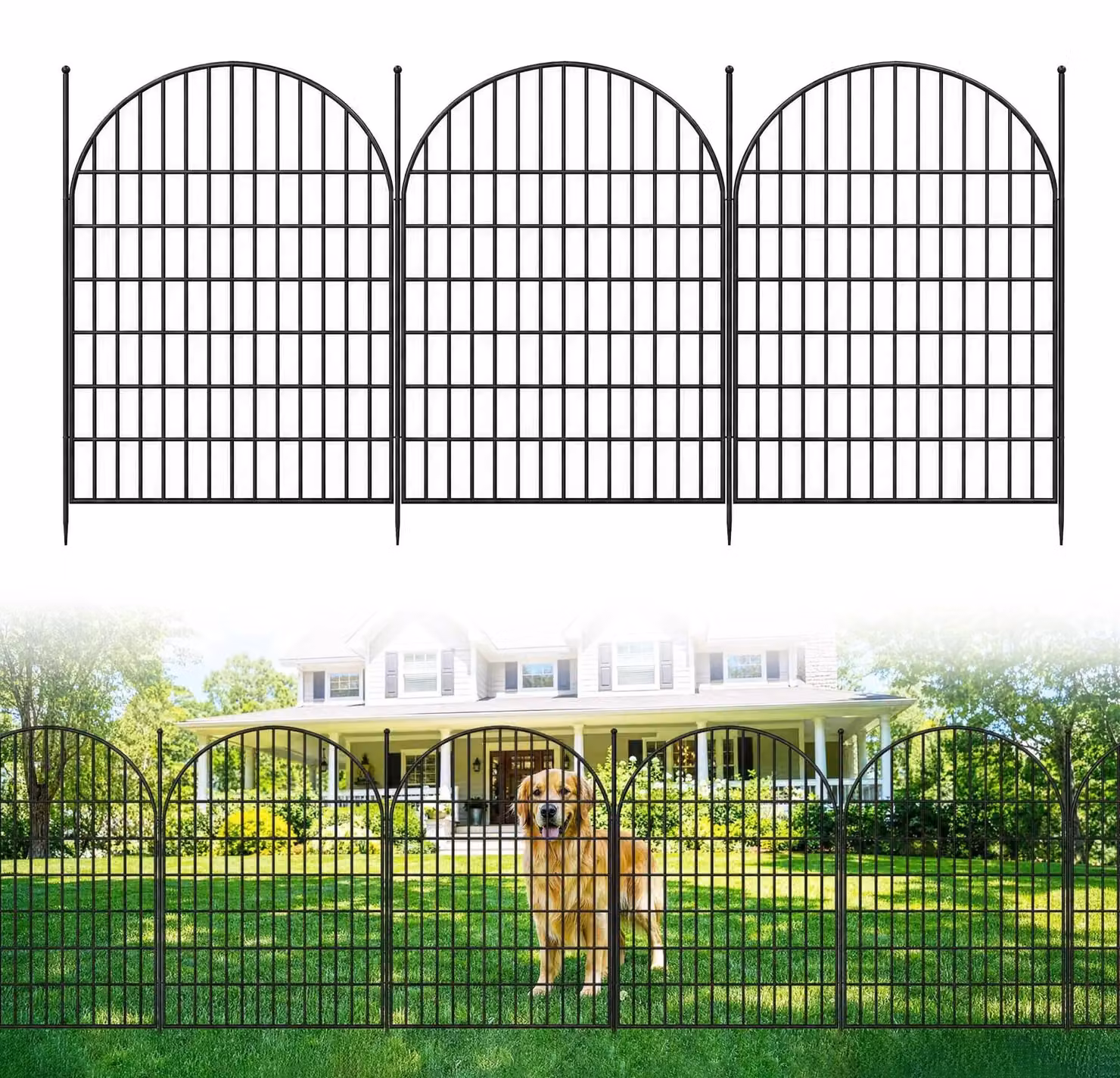 Recinzione decorativa per giardino - Recinzione in metallo - Altezza 101 cm, lunghezza 720 cm - Archiata - Inossidabile - 10 pannelli - Senza cancello - Colore nero