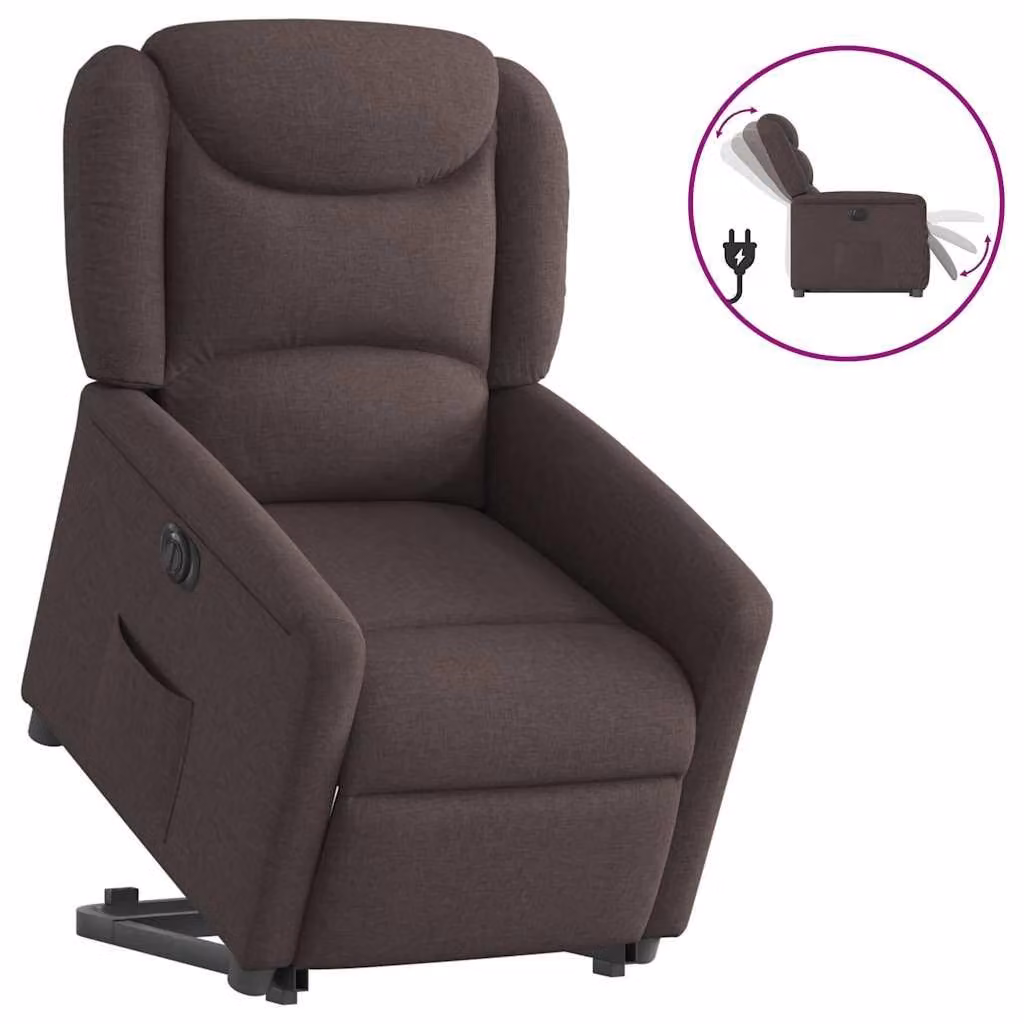 Poltrona reclinabile elettrica con funzione relax e supporto per alzarsi - Poltrona per anziani - Colore marrone scuro, regolabile elettricamente