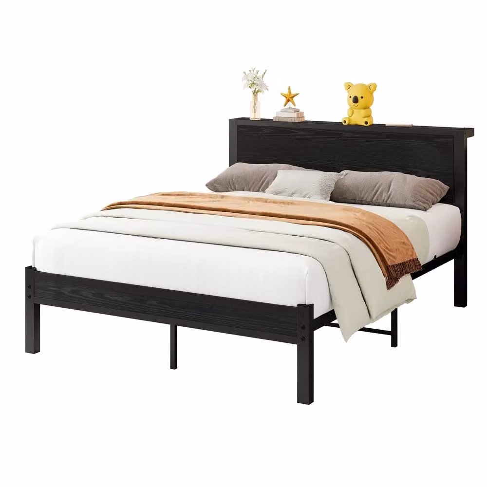 Letto singolo Minimal con testiera contenitore in metallo nero L/P/H: 120 x 200 x 208 cm – 2