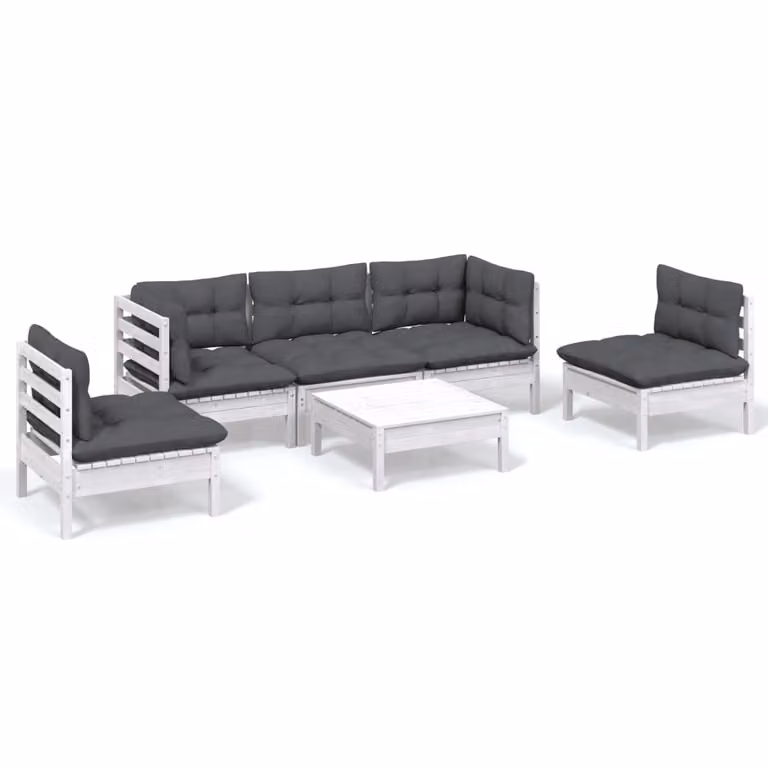 Set Salotto da Giardino 6 pz con Cuscini Legno Massello di Pino