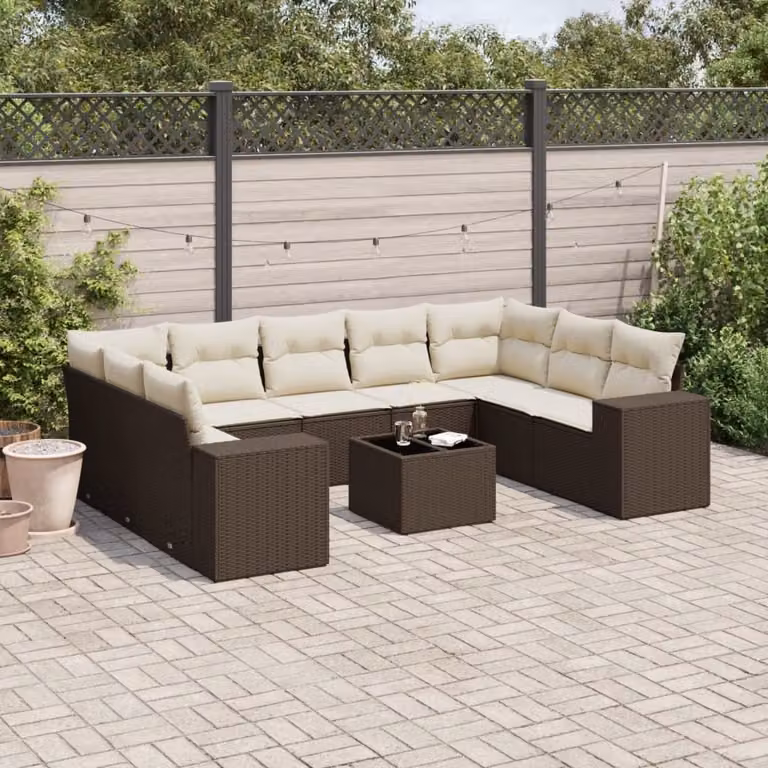 Maison Exclusive - Set Divani da Giardino 10pz con Cuscini in Polyrattan Marrone