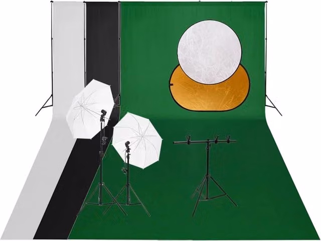 Kit per studio fotografico con illuminazione fondale e riflettore nero 02_0042442