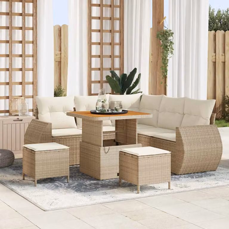 Set Divano da Giardino 8 Pezzi vidaXL Beige con Cuscini e Struttura in Metallo e Polyrattan