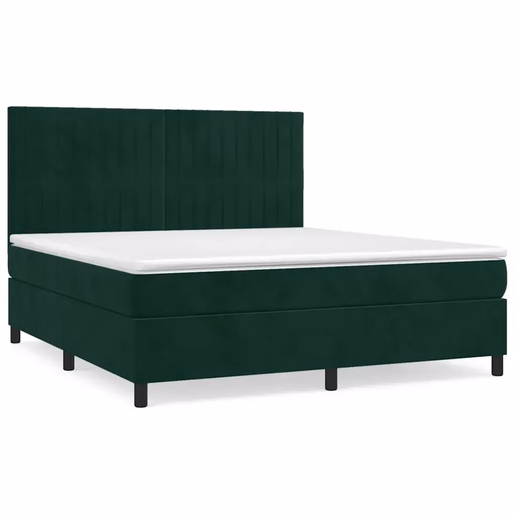 Letto Ibrido con Giroletto a Molle e Materasso vidaXL in Velluto Verde Scuro e Bianco L/P/H: 160 x 200 x 128 cm – 2