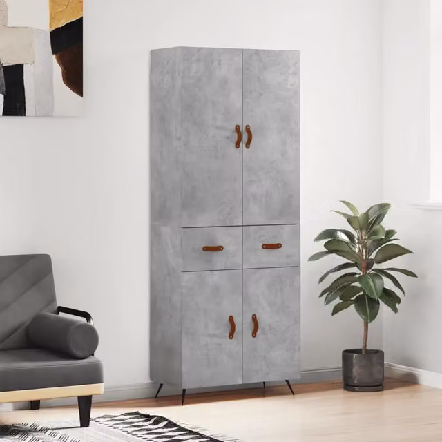 Credenza Buffet Armadio da Cucina Design Mania Grigio Cemento in Legno e Metallo L/P/H: 69,5 x 34 x 180 cm