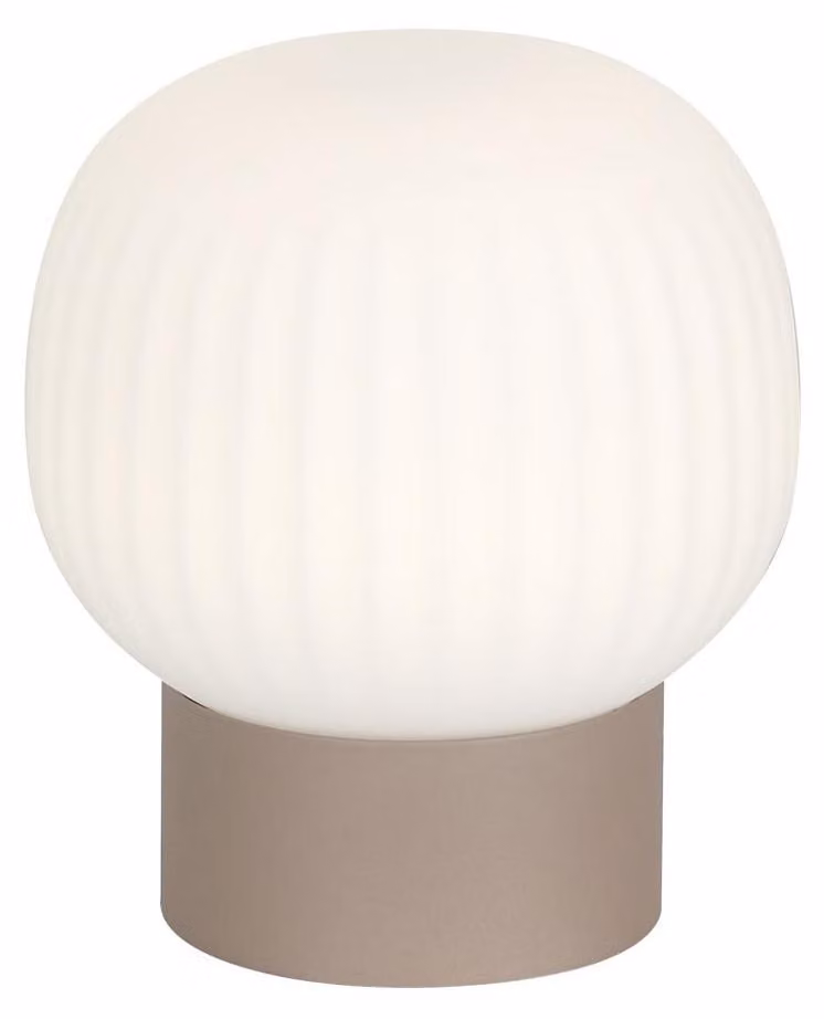 Lampada da tavolo a LED con paralume bianco scanalato, modello Montes, colore marrone, 6 W, luce bianca regolabile, 650 lm, vetro, dimensioni: 17x15x15 cm, IP20, Italux