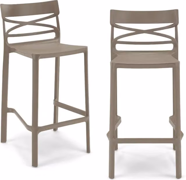 Set 2 sgabelli in polipropilene FLOW altezza seduta 65cm, impilabile, idrorepellente, resistente ai raggi UV, design moderno e innovativo, ideale per la cucina, la veranda o giardino colore Tortora