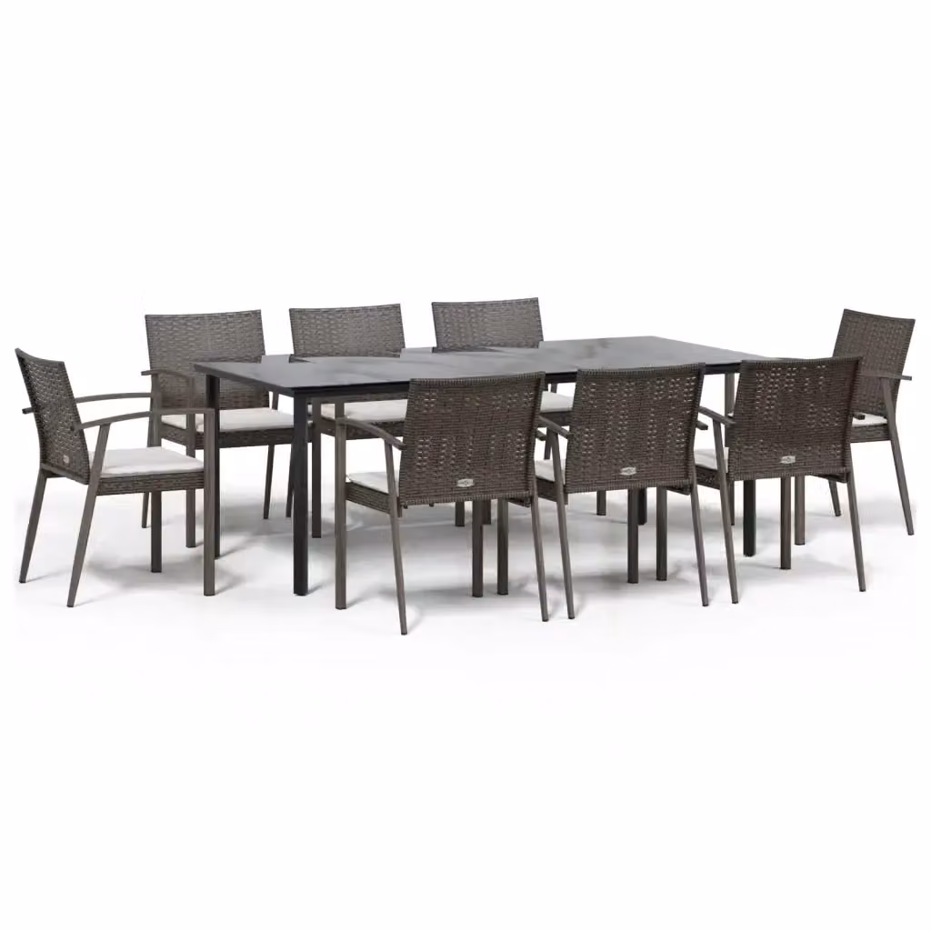 Set da pranzo da giardino vidaXL in polyrattan e acciaio con piano in vetro, 9 pezzi – 2